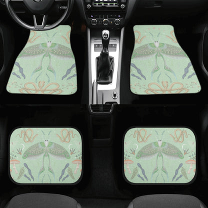 Luna Moth Mint Back and Front Car Floor Mats