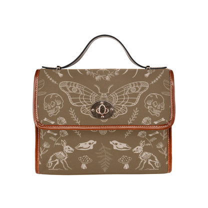 a brown Animal bones Zooarchaeology Canvas satchel bag