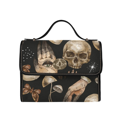 SKULL HANDS MUSHROOM WITCHY CANVAS SATCHEL BAG