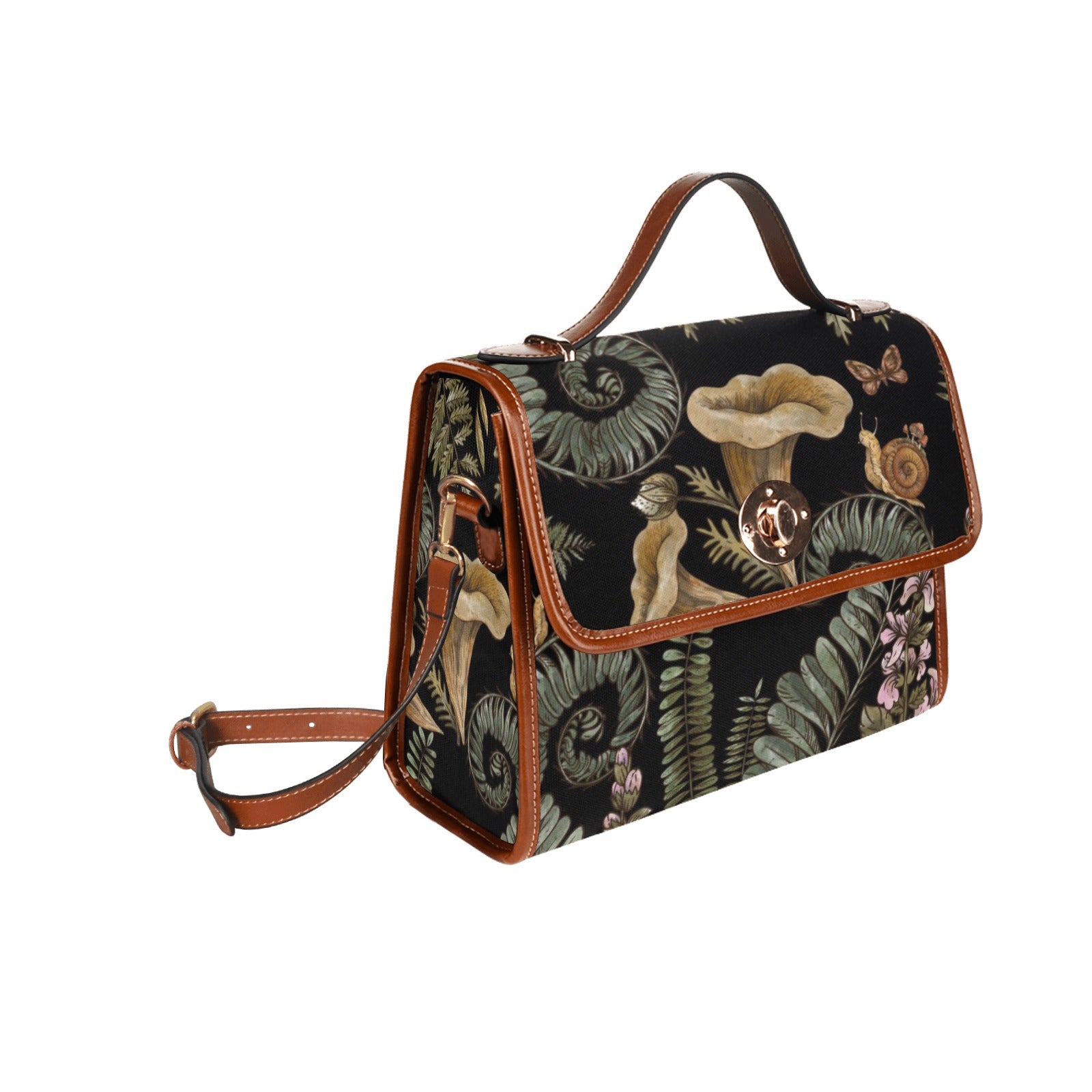 a boxy Fern Mushroom Wild Forest Canvas satchel bag by sense forest