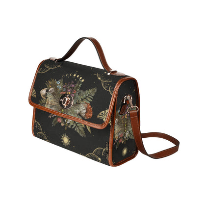 a mushroom fern forest dragonfly cottagecore witchy canvas satchel bag by sense forest