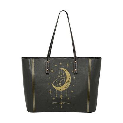 Boho Moon phase Vegan leather zip tote Bag