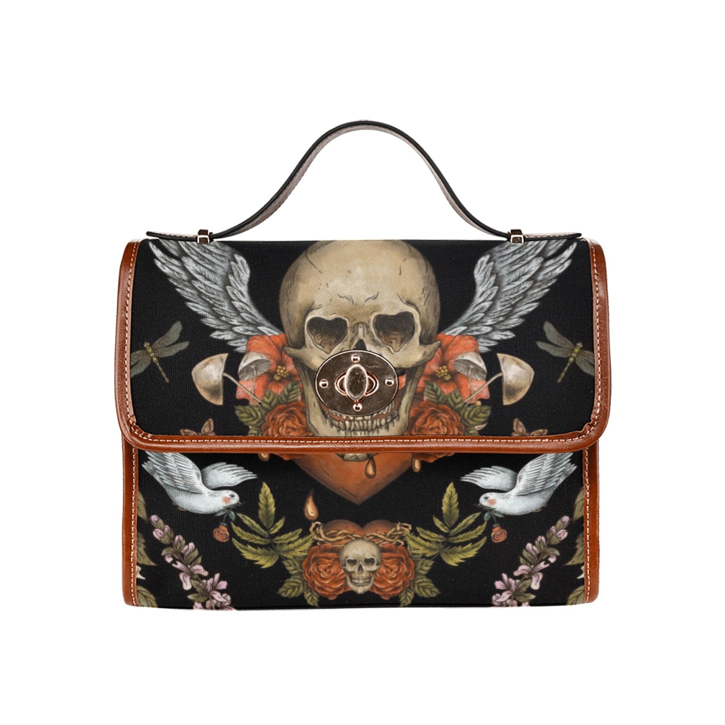 Skull and birds Gothic canvas satchel bag