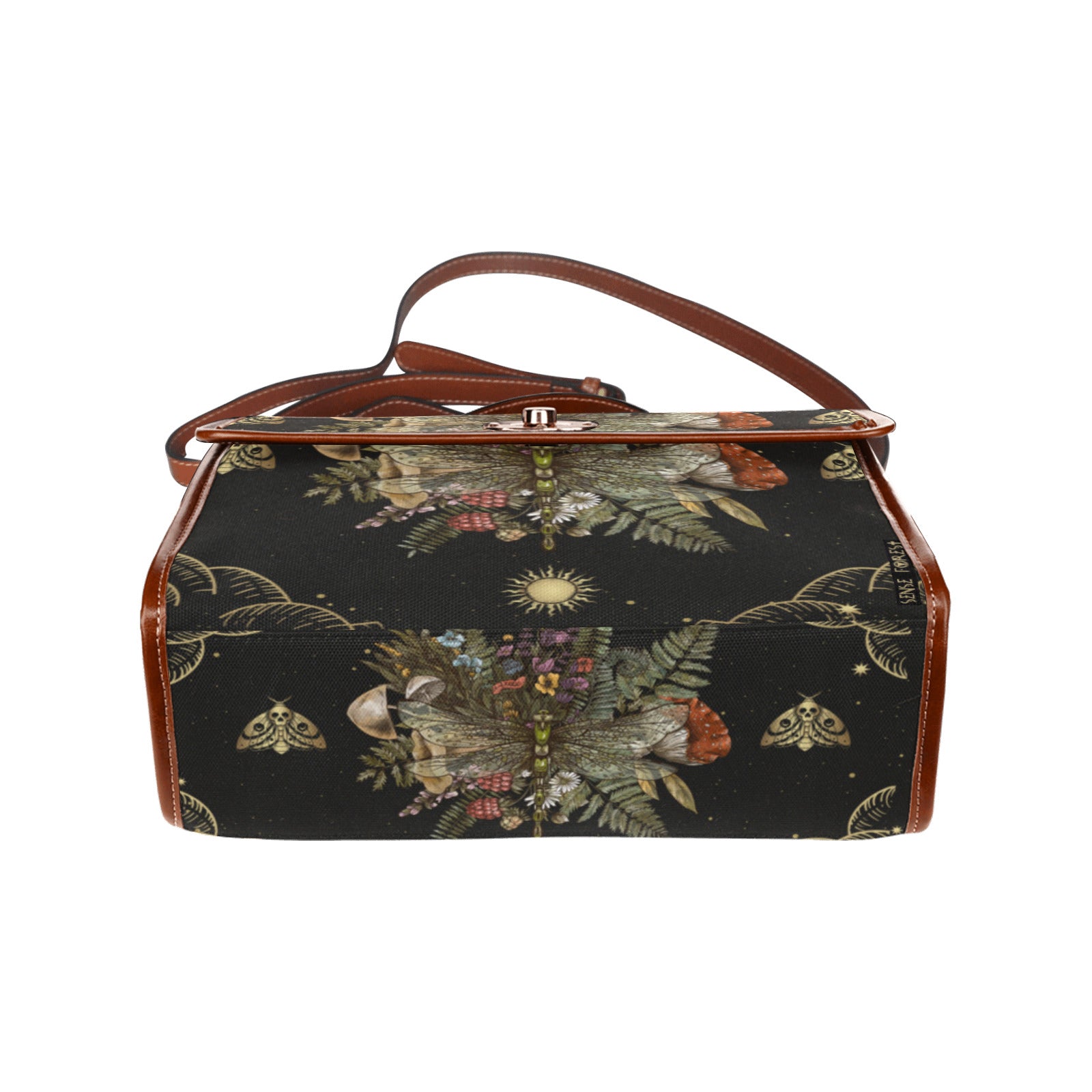 a mushroom fern forest dragonfly cottagecore witchy canvas satchel bag by sense forest