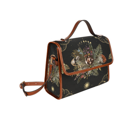 a mushroom fern forest dragonfly cottagecore witchy canvas satchel bag by sense forest