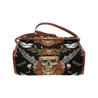 Skull and birds Gothic canvas satchel bag