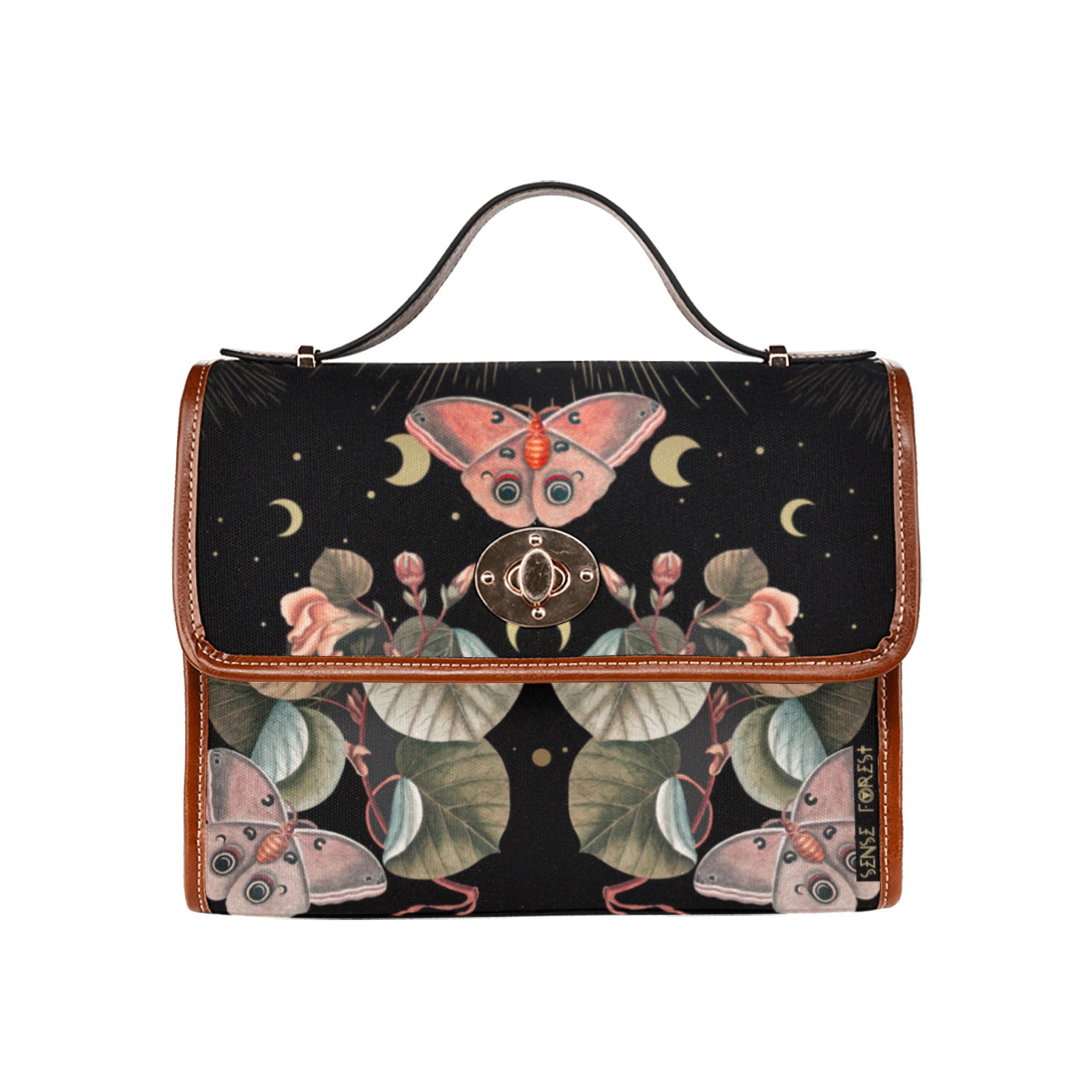 Moth Moon Phase Butterfly Canvas satchel Bag | Sense Forest