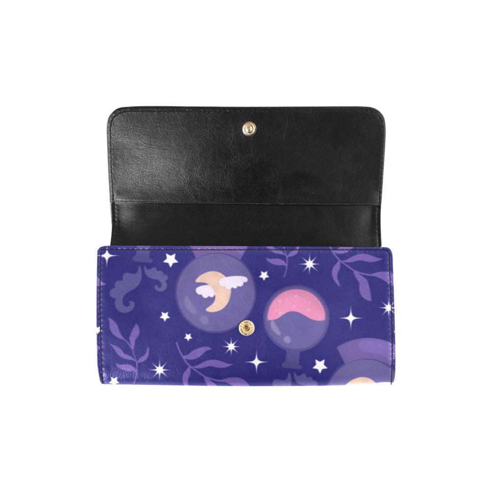 Kawaii Witchy Potion trifold Vegan leather Long Clutch Wallet
