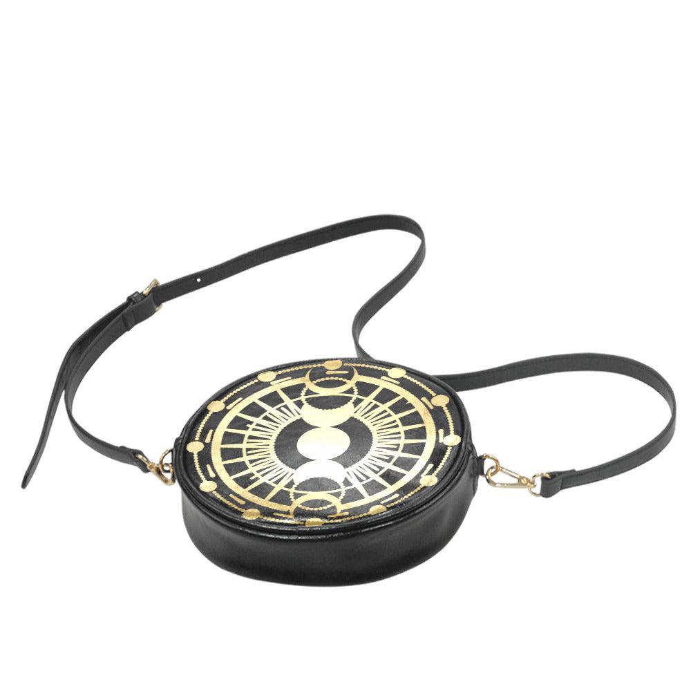 Modern witch moon phase Round vegan leather sling Bag