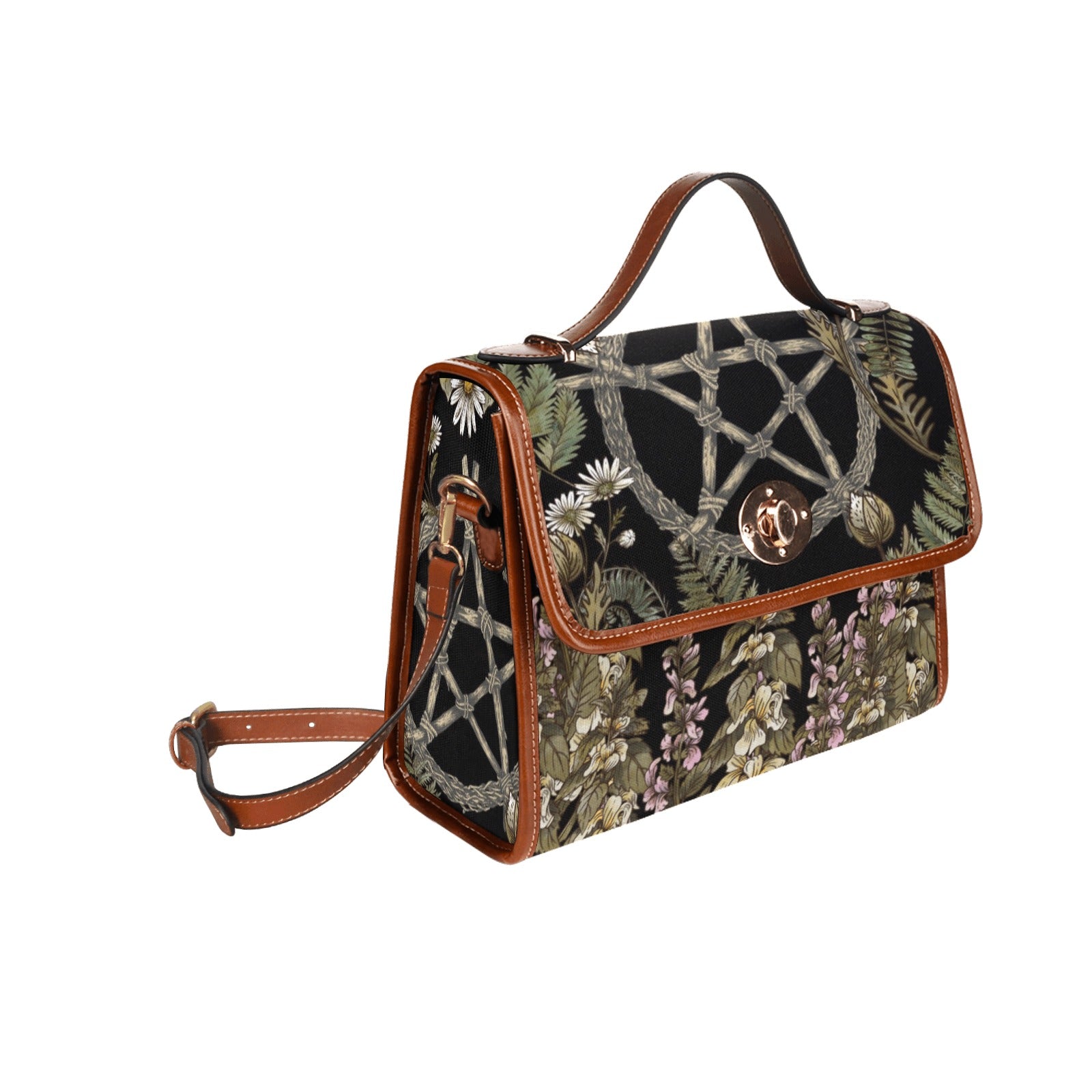 a Forest witch Fern Pentagram cottagecore Canvas satchel bag by senes forest