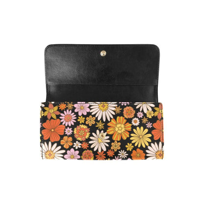 Retro 70s groovy daisy Women's Trifold Long Clutch Wallets