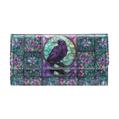 Medieval Goth Stained Glass Crow Trifold Wallet | Sense Forest