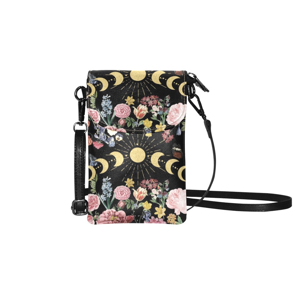 Floral moon phase Vegan leather phone purse