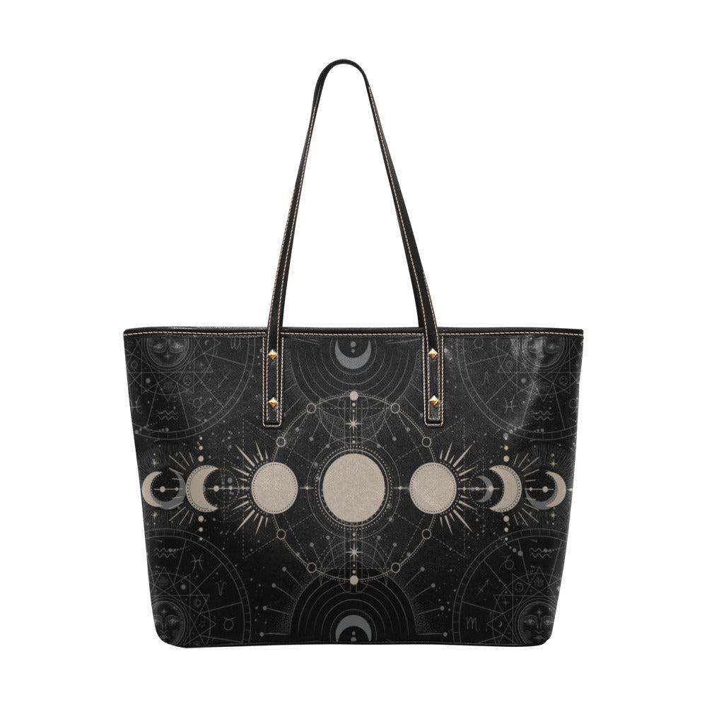 Moon phase astrology Witch Vegan leather PU Tote Bag