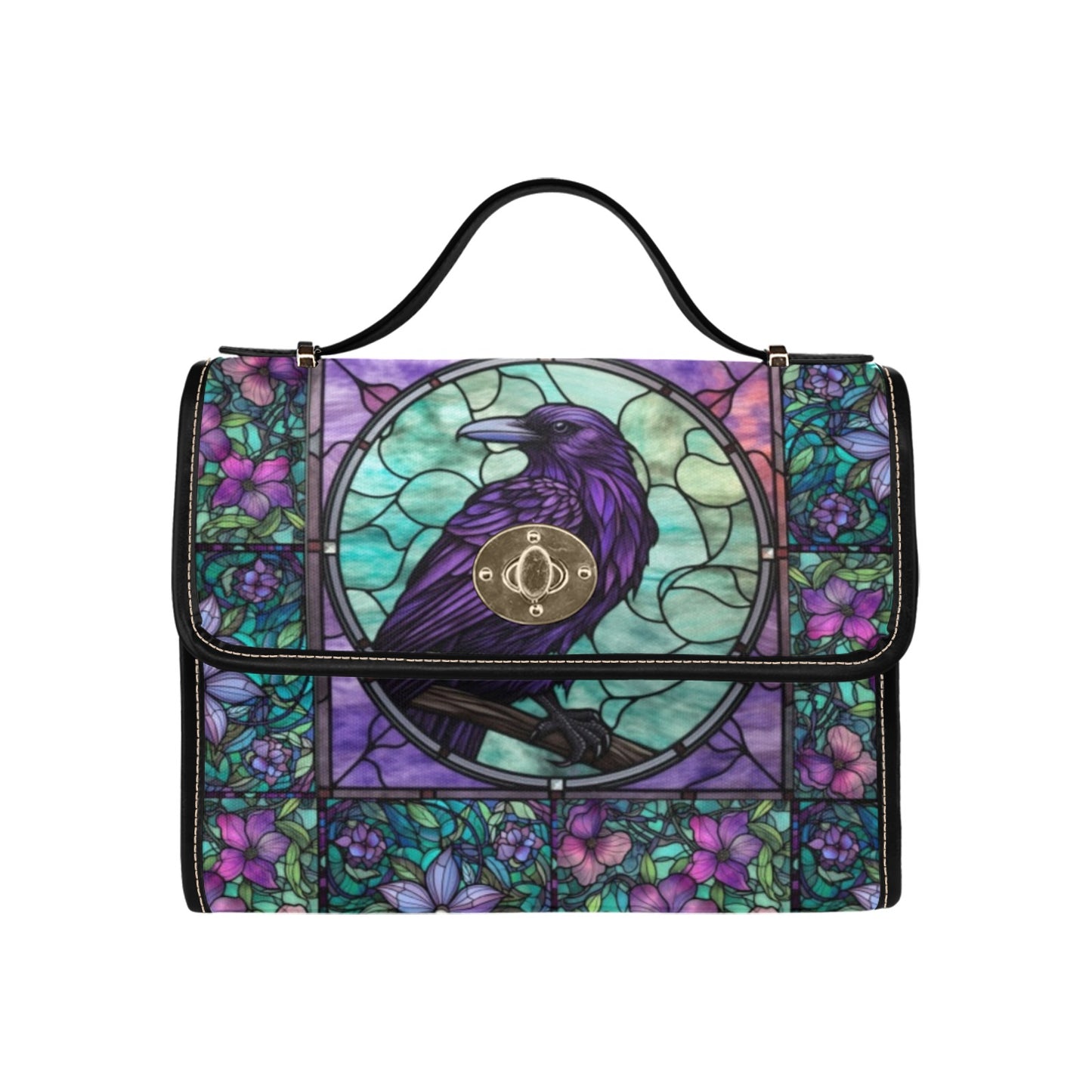 Stained Glass Crow Medieval Goth Canvas Satchel Bag| Sense Forest
