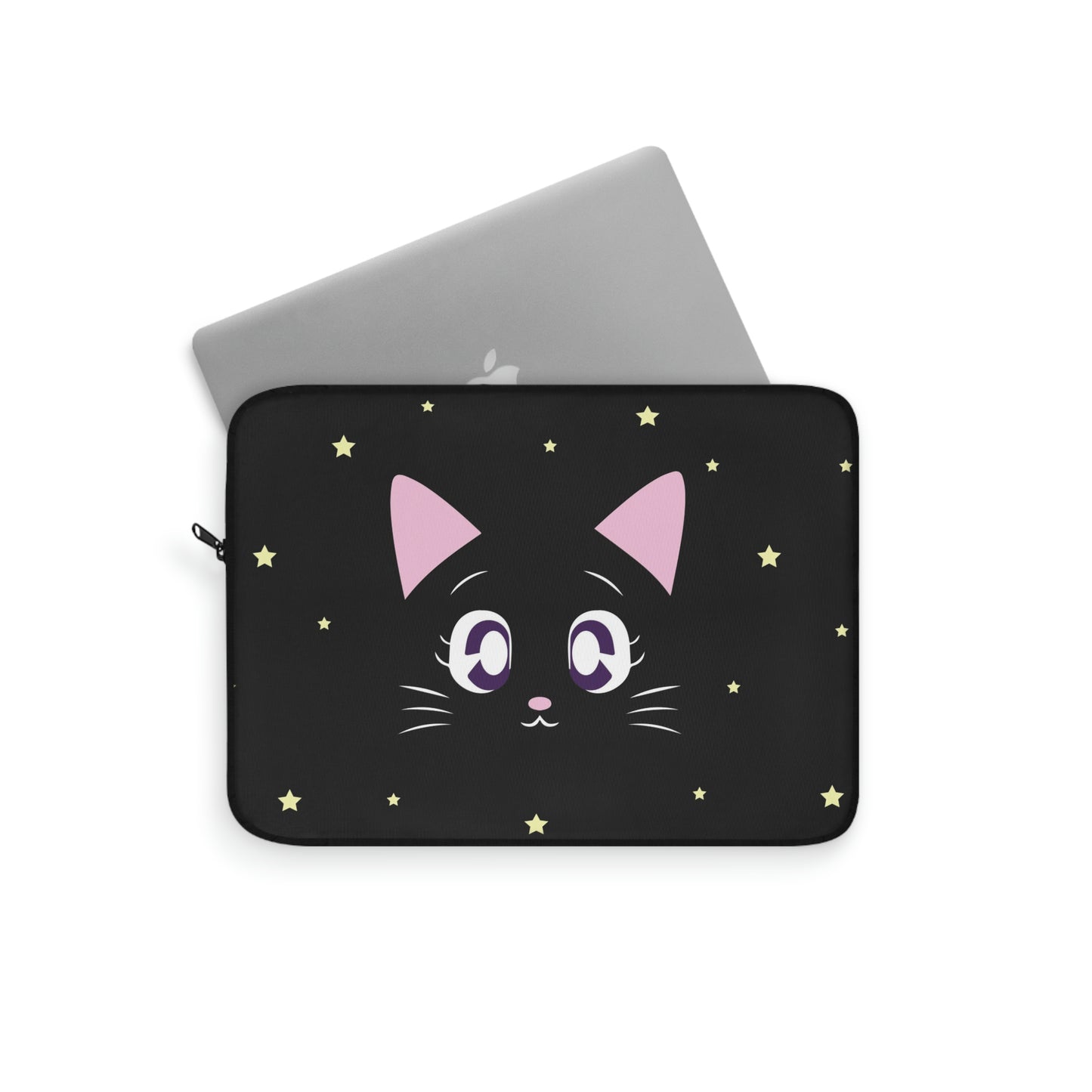 Cute Japanese anime black luna cat laptop sleeve, 12"13"15" laptop case, moon cat macbook sleeve cover, trendy laptop bag accessories