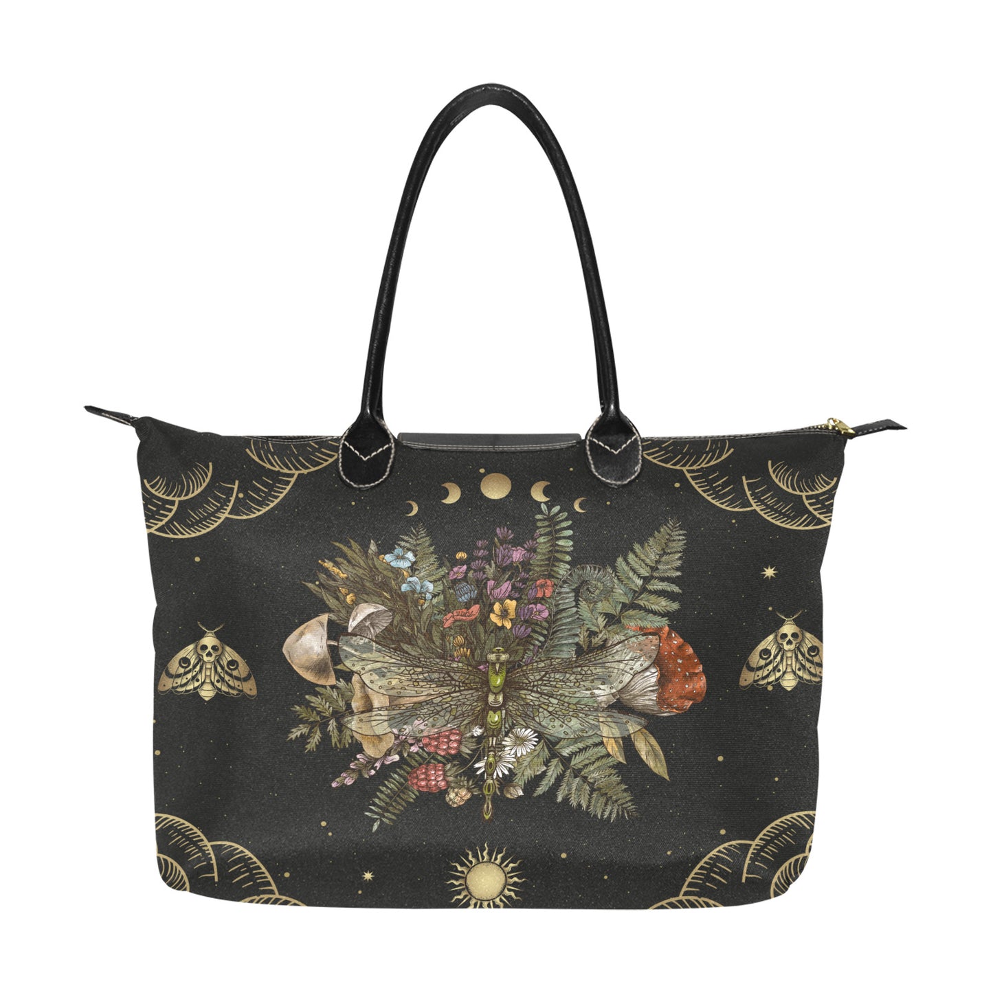 Dragonfly of Crescent Moon Forest Witchcraft fabric zip tote