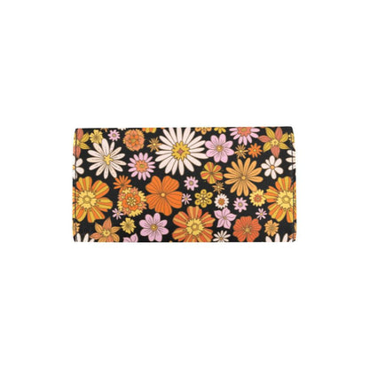 Retro 70s groovy daisy Women's Trifold Long Clutch Wallets