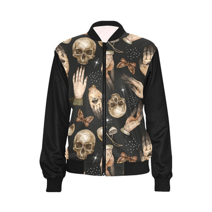 Skull Hand Mushroom Women Bomber Jacket