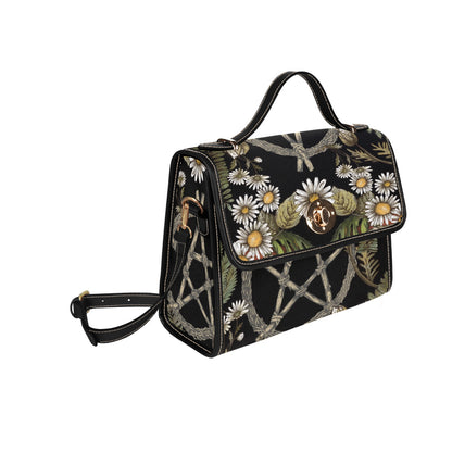 Black Forest Pentagram Daisy cottagecore Canvas Satchel Bag