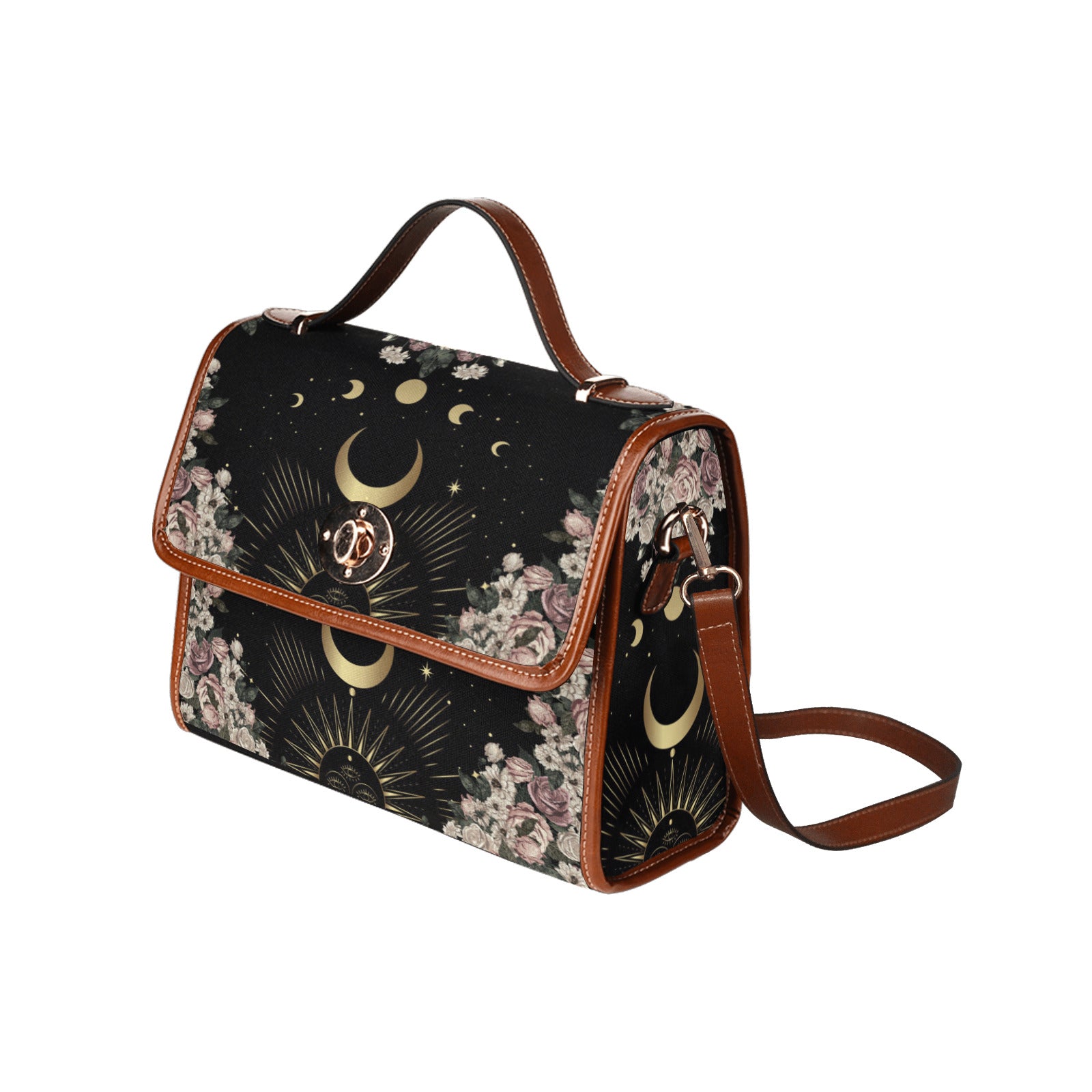 a trending boxy rose moon boho witchy cottagecore canvas satchel bag by sense forest