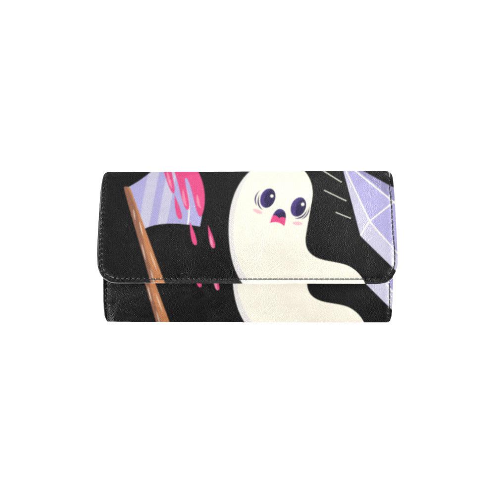 Ghost Axes Trifold vegan leather Kawaii Goth Long Clutch Wallet