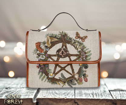 Occult Forest wreath Pentagram cottage witch Canvas satchel Bag