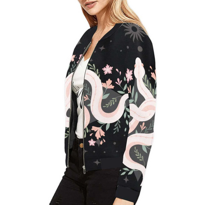 Boho Floral Snake Bomber jacket