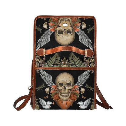 Skull and birds Gothic canvas satchel bag