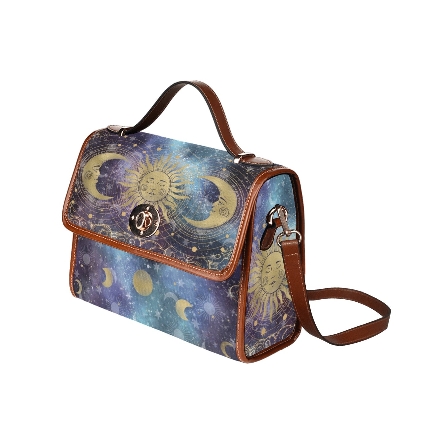 Purple Blue Mystical Celestial sun moon satchel bag