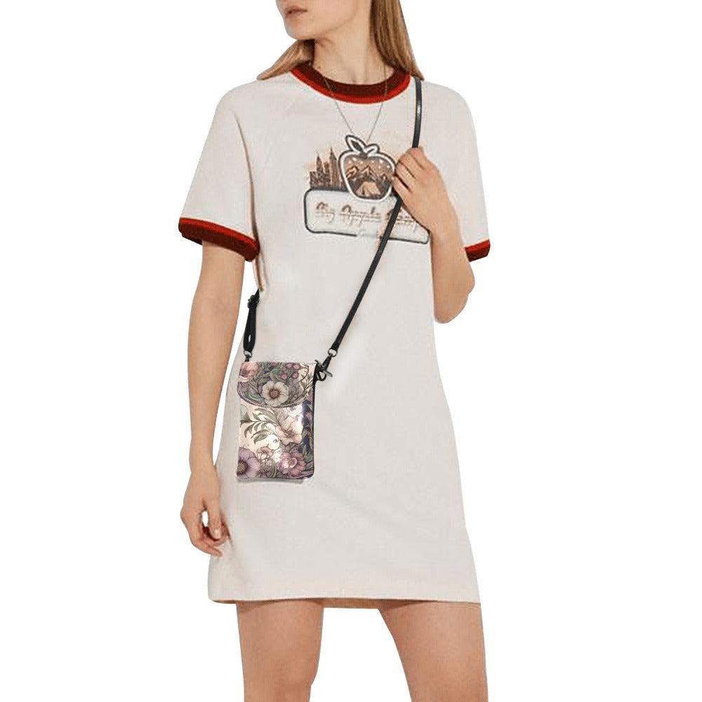 Ash Pink Floral Vegan leather phone purse - sense forest