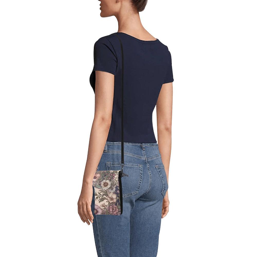 Ash Pink Floral Vegan leather phone purse - sense forest