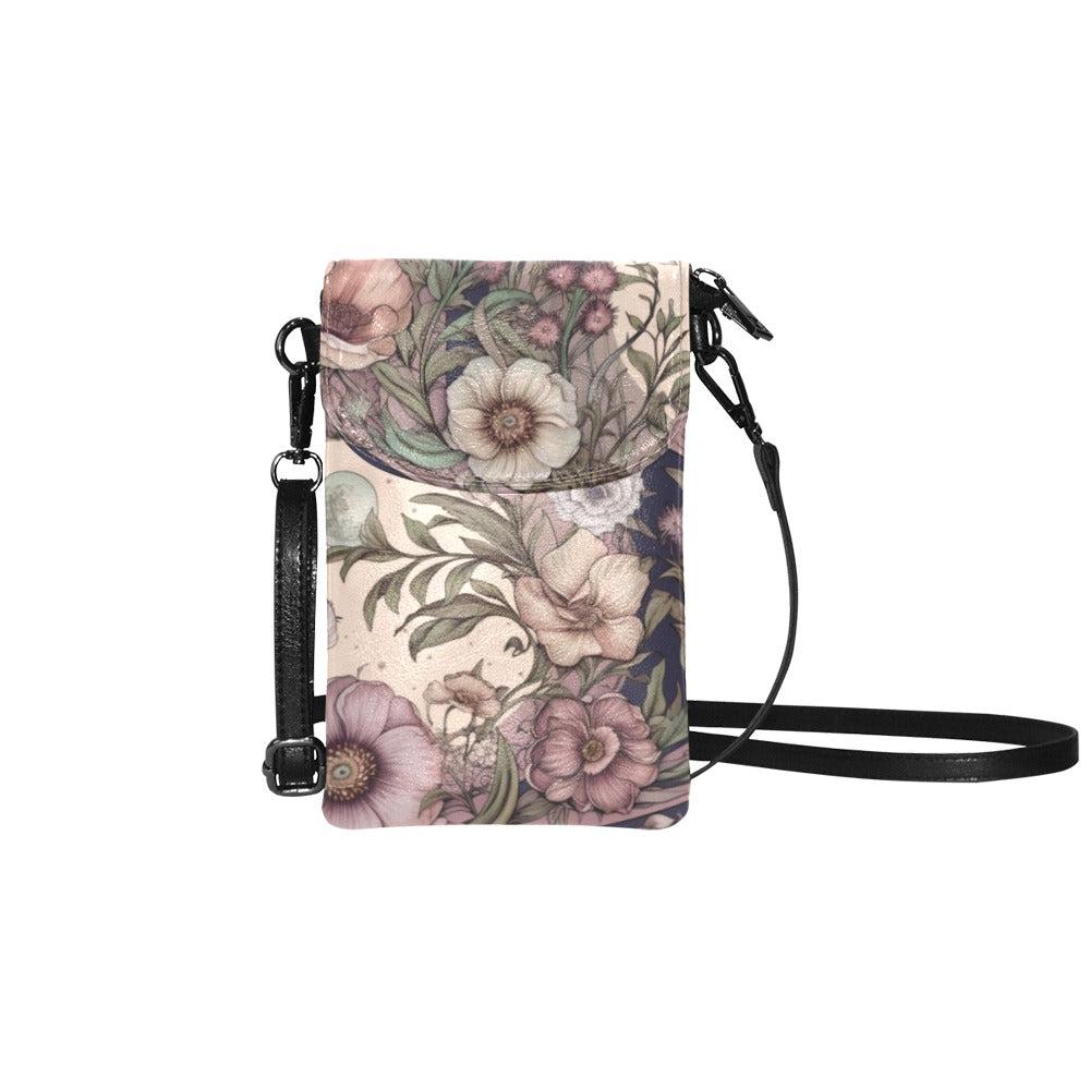 Ash Pink Floral Vegan leather phone purse - sense forest