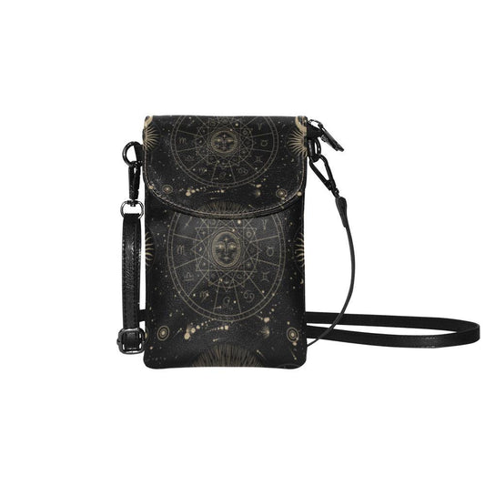 Astrology phone purse Vegan Leather mini crossbody sling bag - sense forest