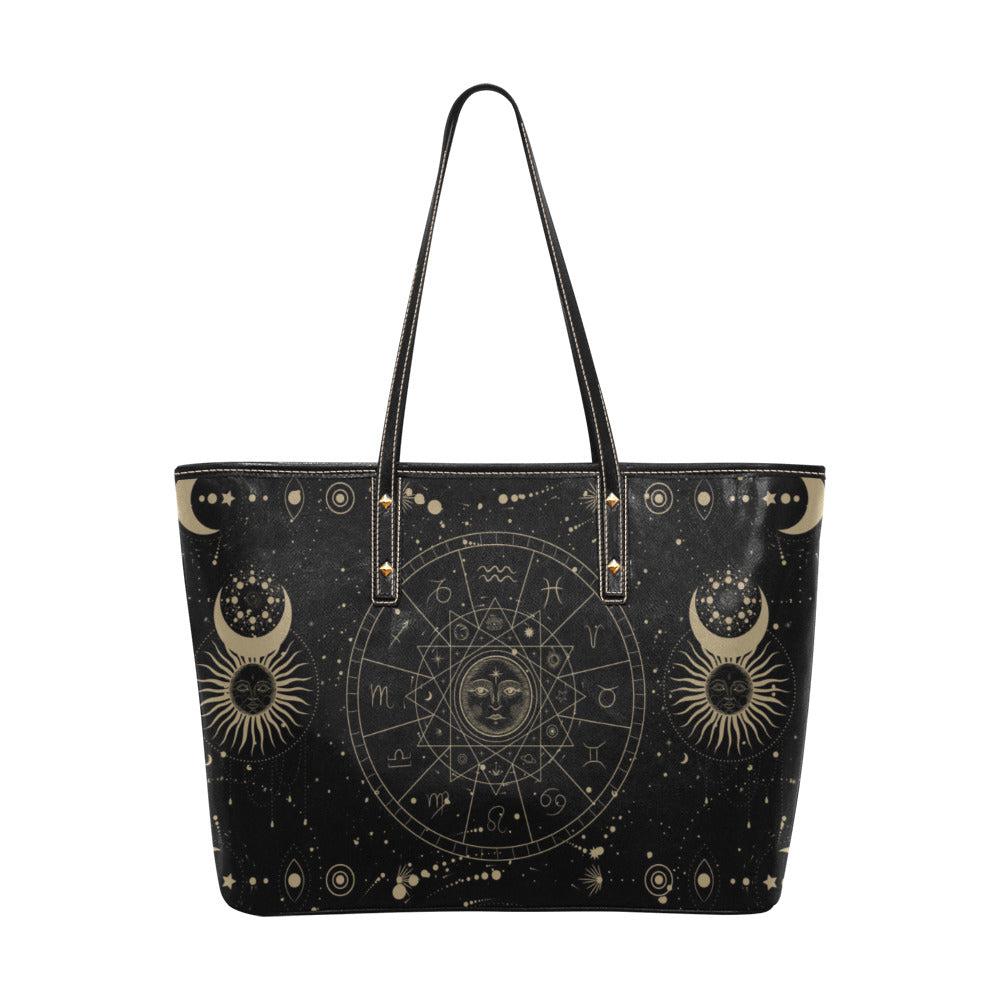 Astrology Zodiac Vegan Leather Zip top tote - sense forest