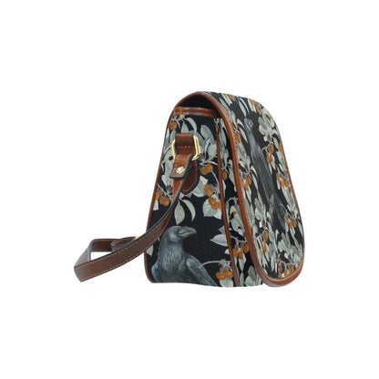 Cottagecore Cherry Bush Crow Canvas Saddle Bag | Sense Forest