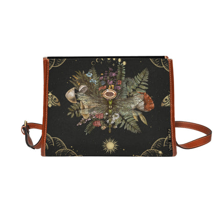 a mushroom fern forest dragonfly cottagecore witchy canvas satchel bag by sense forest