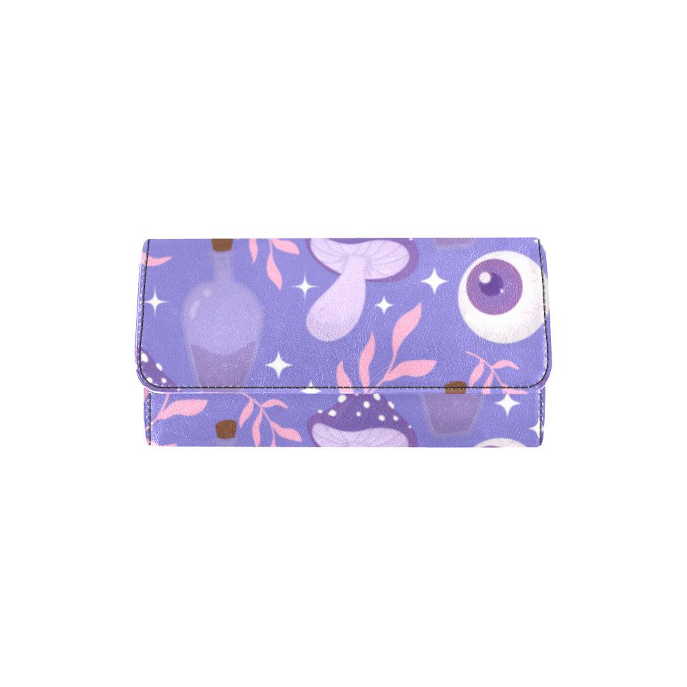 Kawaii purple eye mushroom trifold Women's Long Clutch Wallets