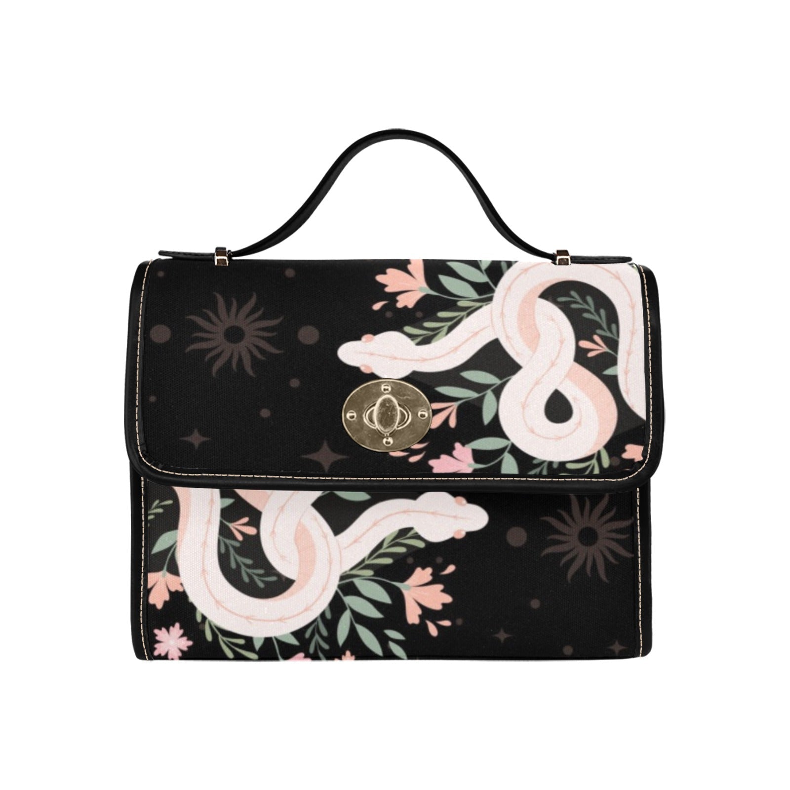BLACK BOHO SNAKE CANVAS SATCHEL BAG - sense forest