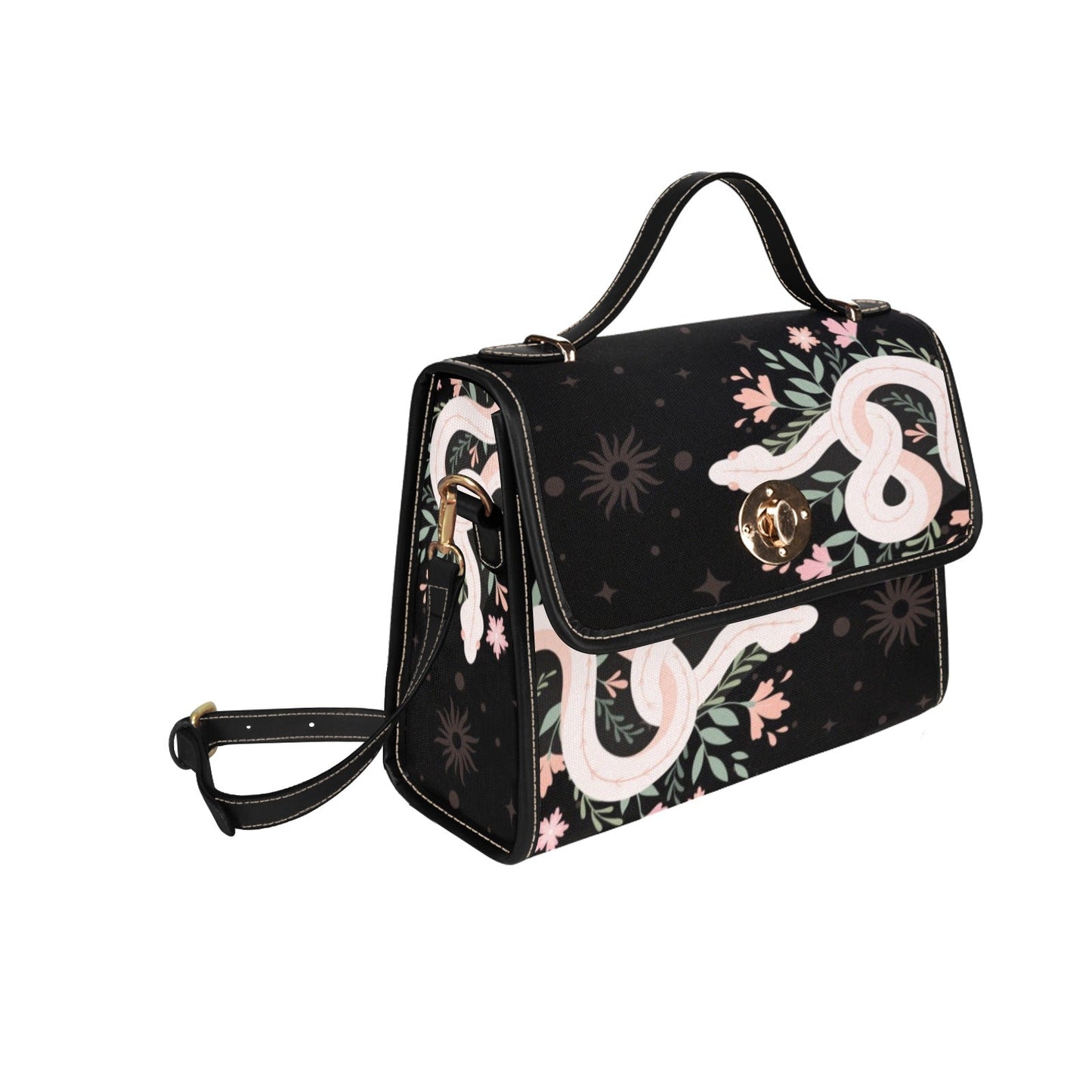 BLACK BOHO SNAKE CANVAS SATCHEL BAG - sense forest