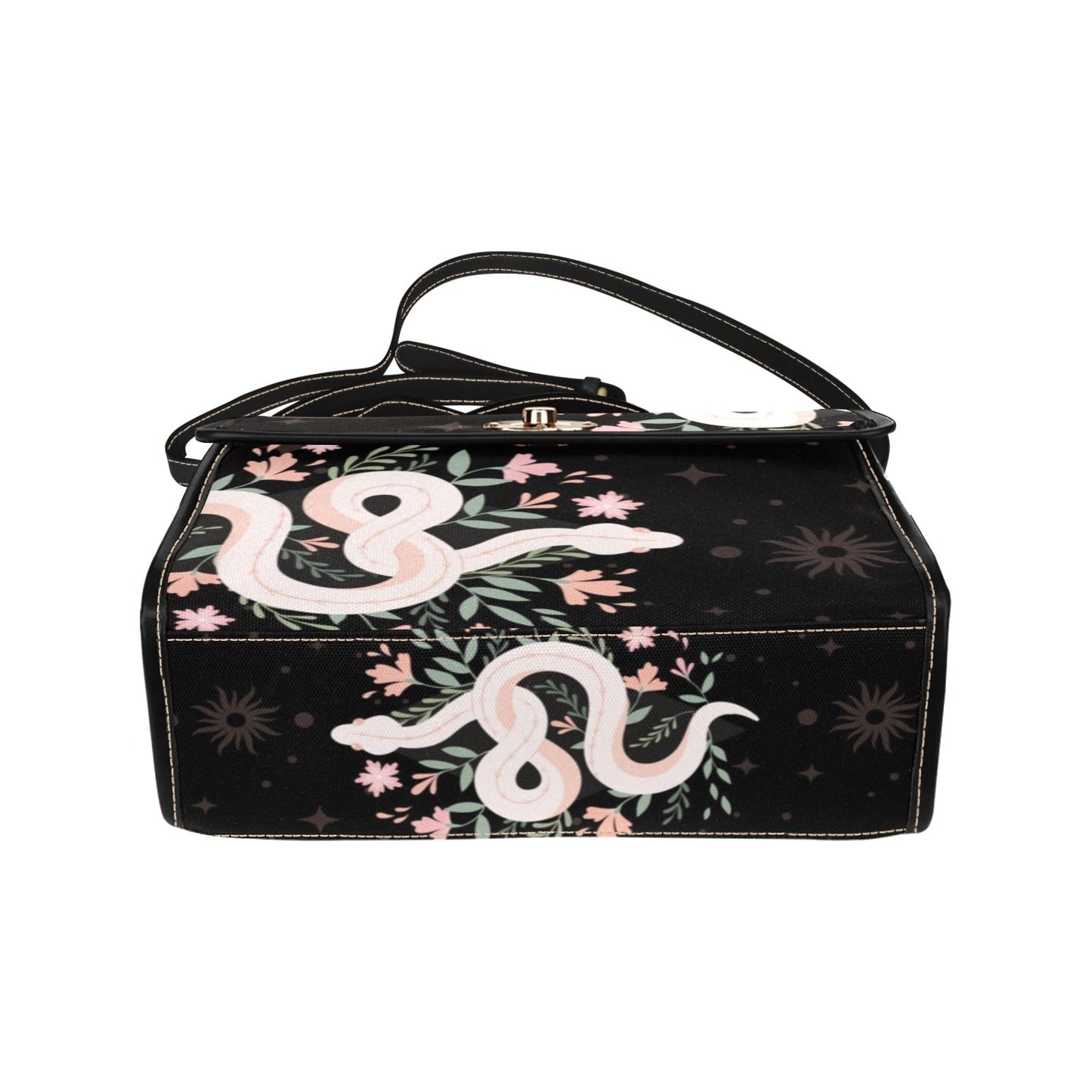 BLACK BOHO SNAKE CANVAS SATCHEL BAG - sense forest