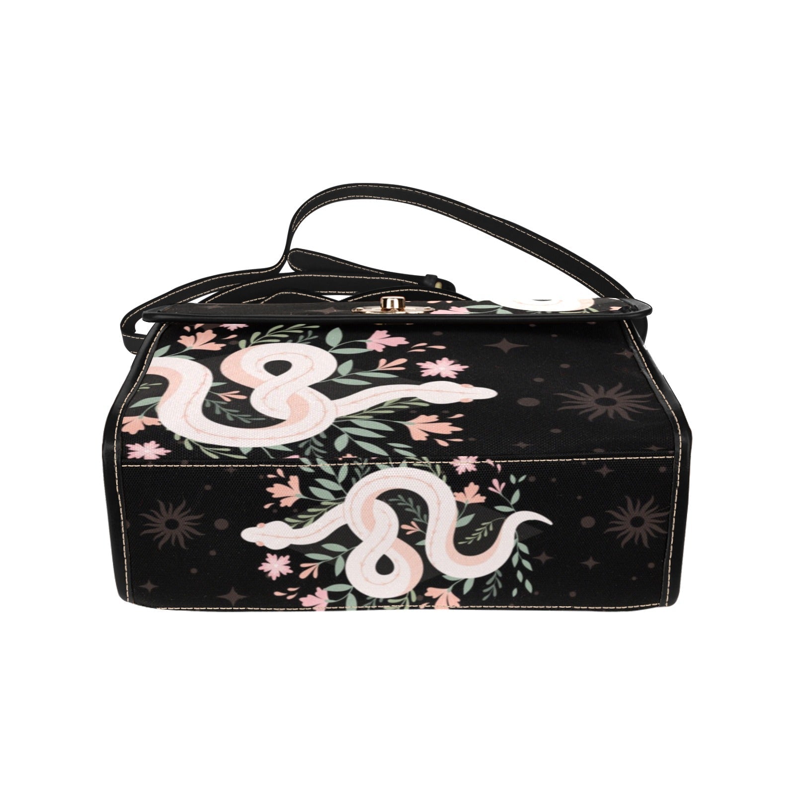 BLACK BOHO SNAKE CANVAS SATCHEL BAG - sense forest