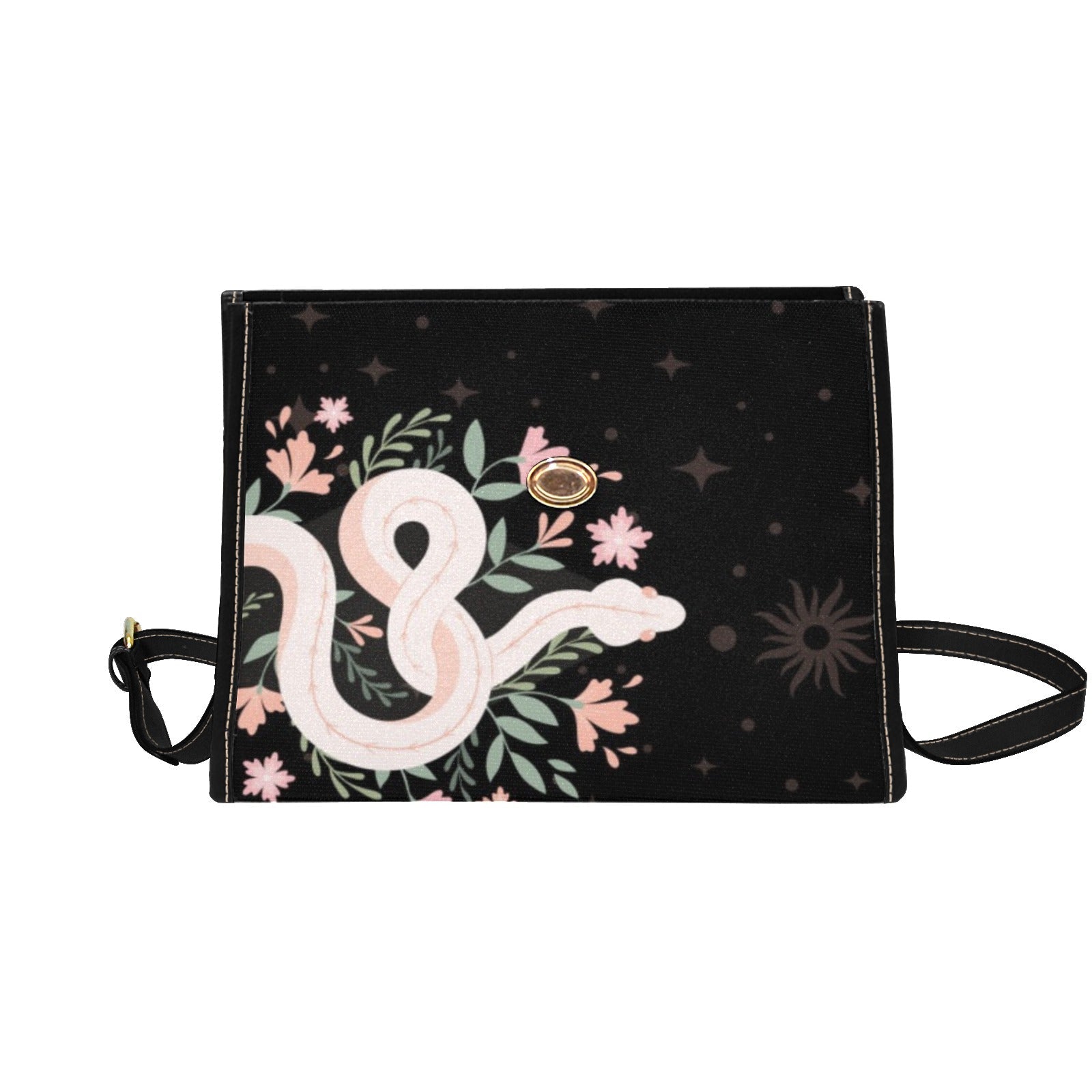 BLACK BOHO SNAKE CANVAS SATCHEL BAG - sense forest