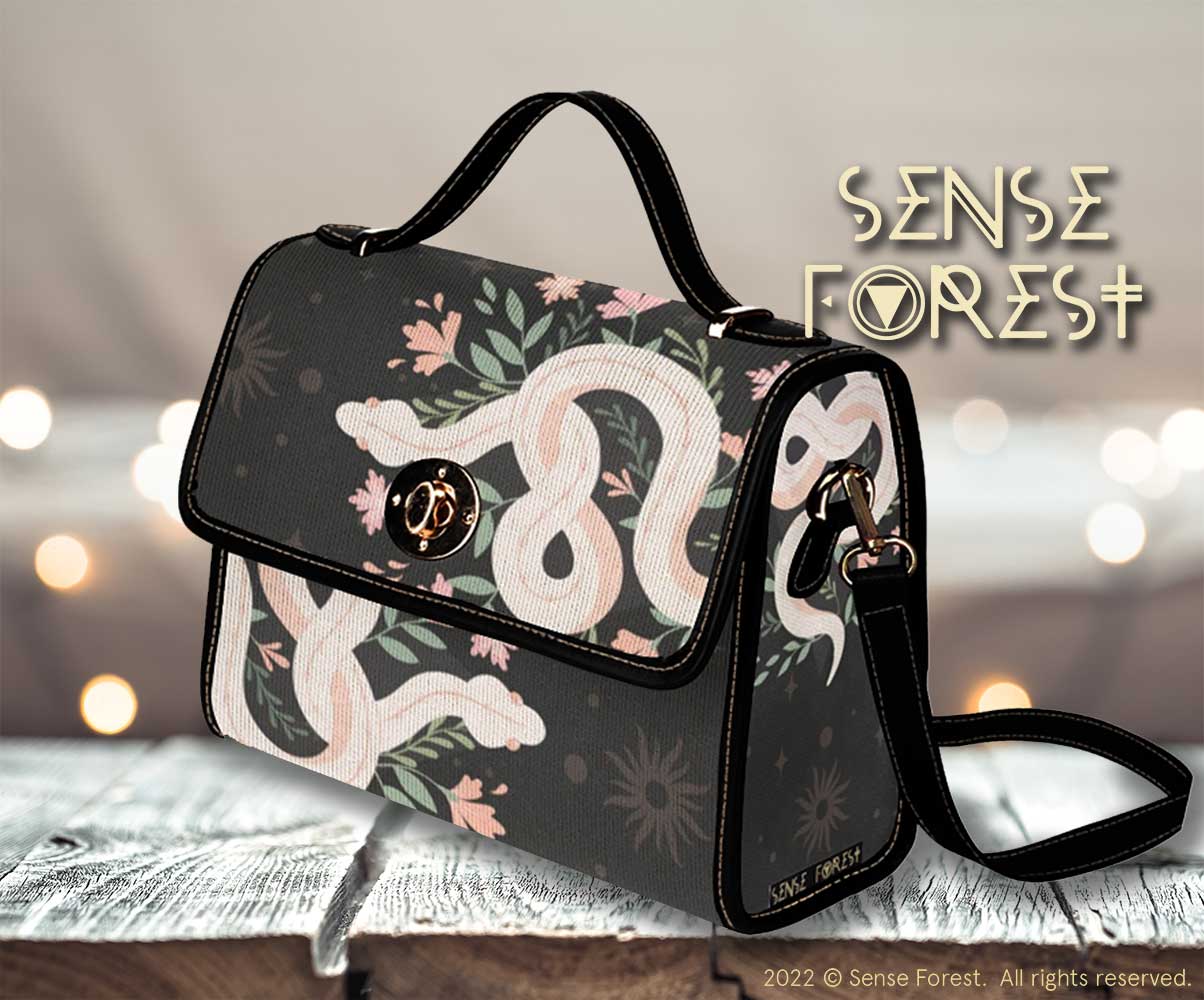 BLACK BOHO SNAKE CANVAS SATCHEL BAG - sense forest