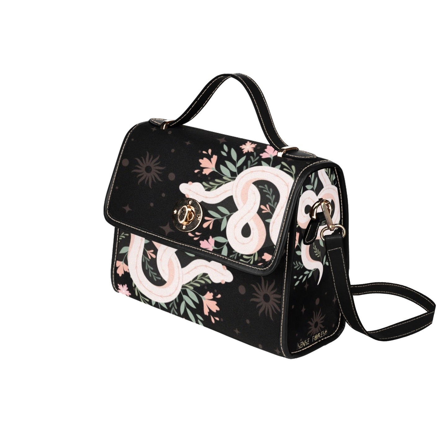BLACK BOHO SNAKE CANVAS SATCHEL BAG - sense forest