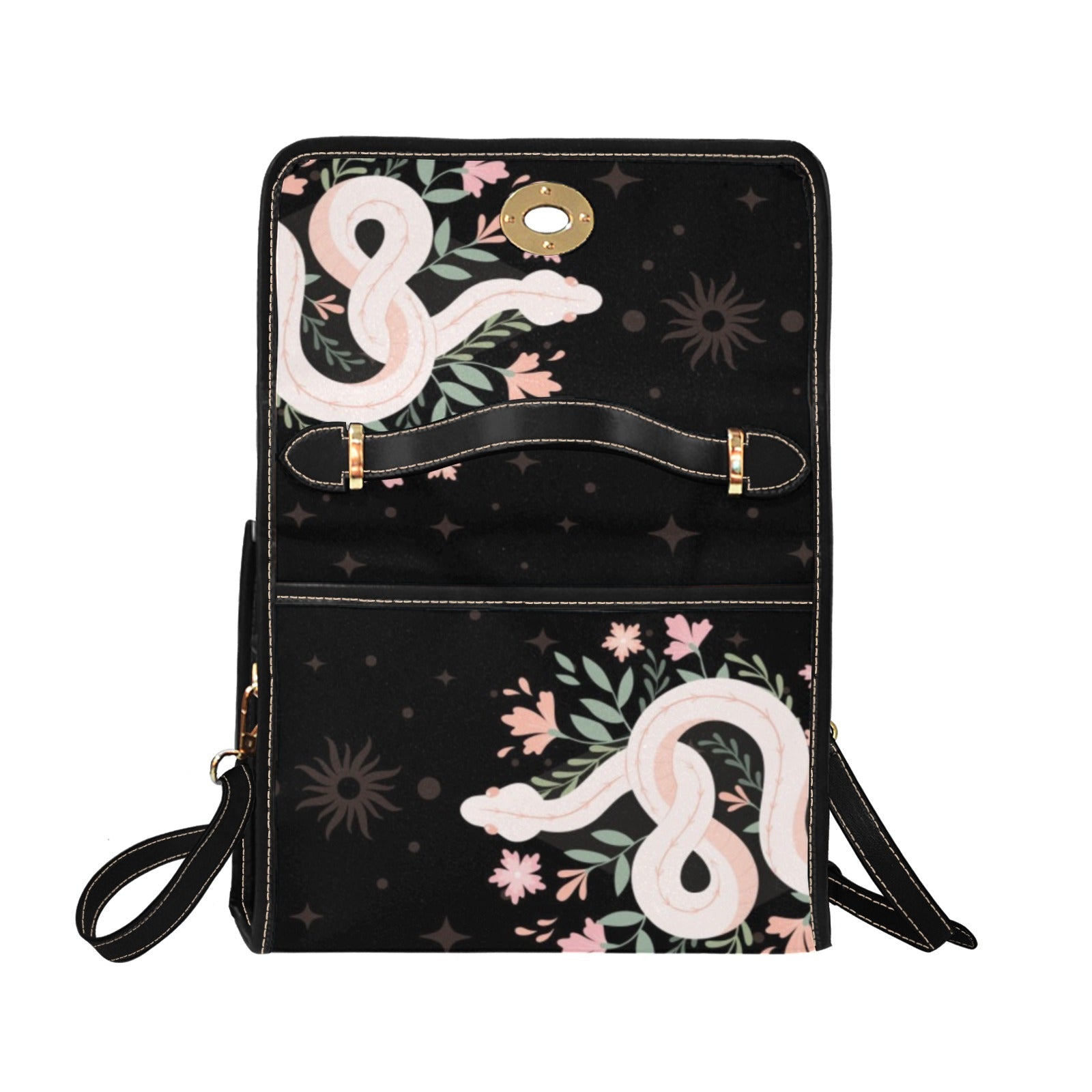 BLACK BOHO SNAKE CANVAS SATCHEL BAG - sense forest