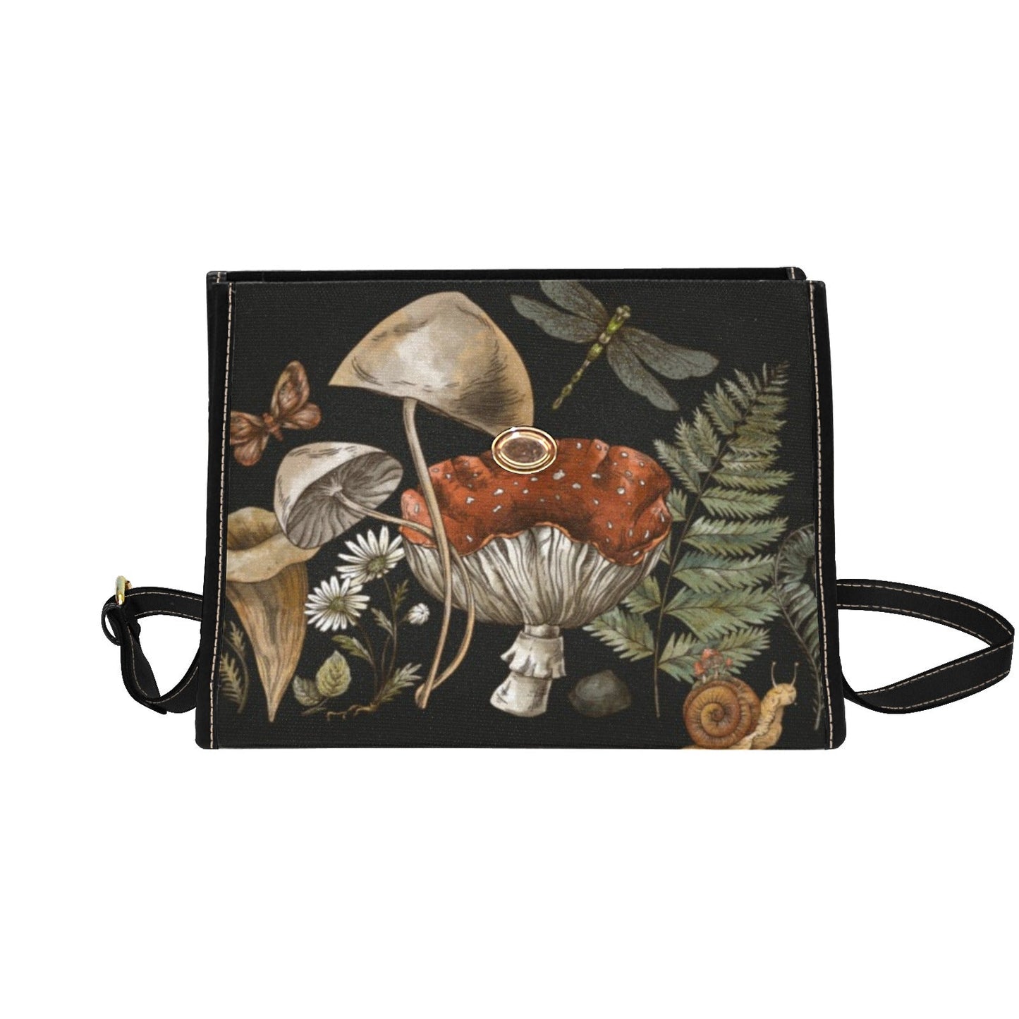 Black Forest witch cottagecore magic mushroom canvas satchel bag - sense forest