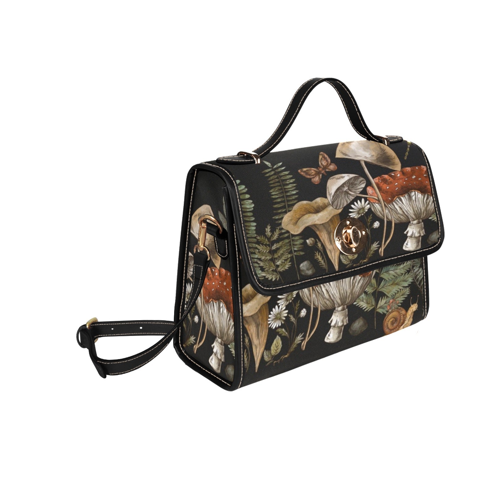 Black Forest witch cottagecore magic mushroom canvas satchel bag - sense forest