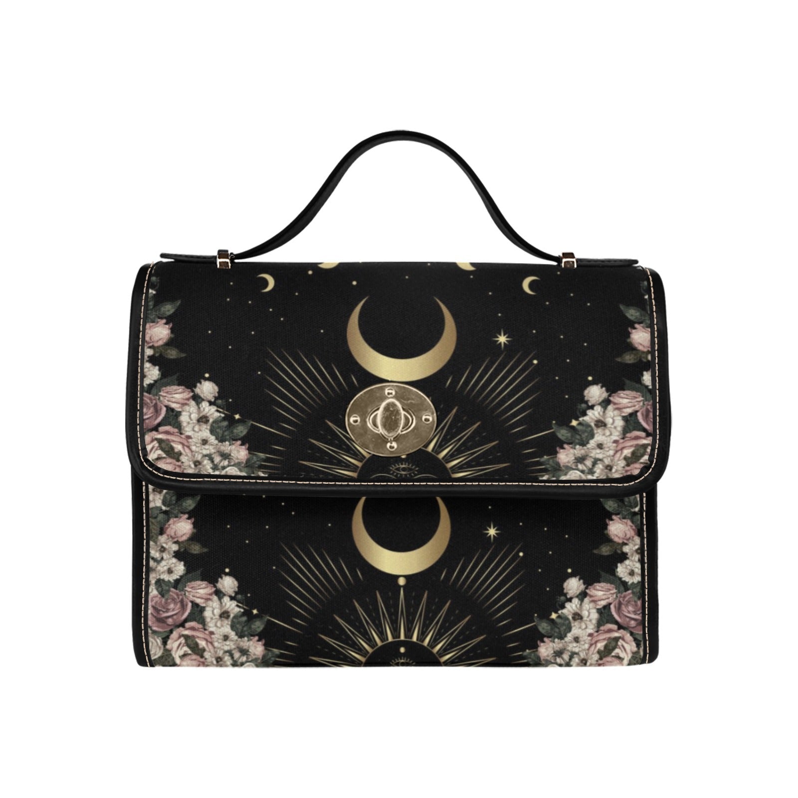 BLACK MOON ROSE WITCHY CANVAS SATCHEL BAG - sense forest