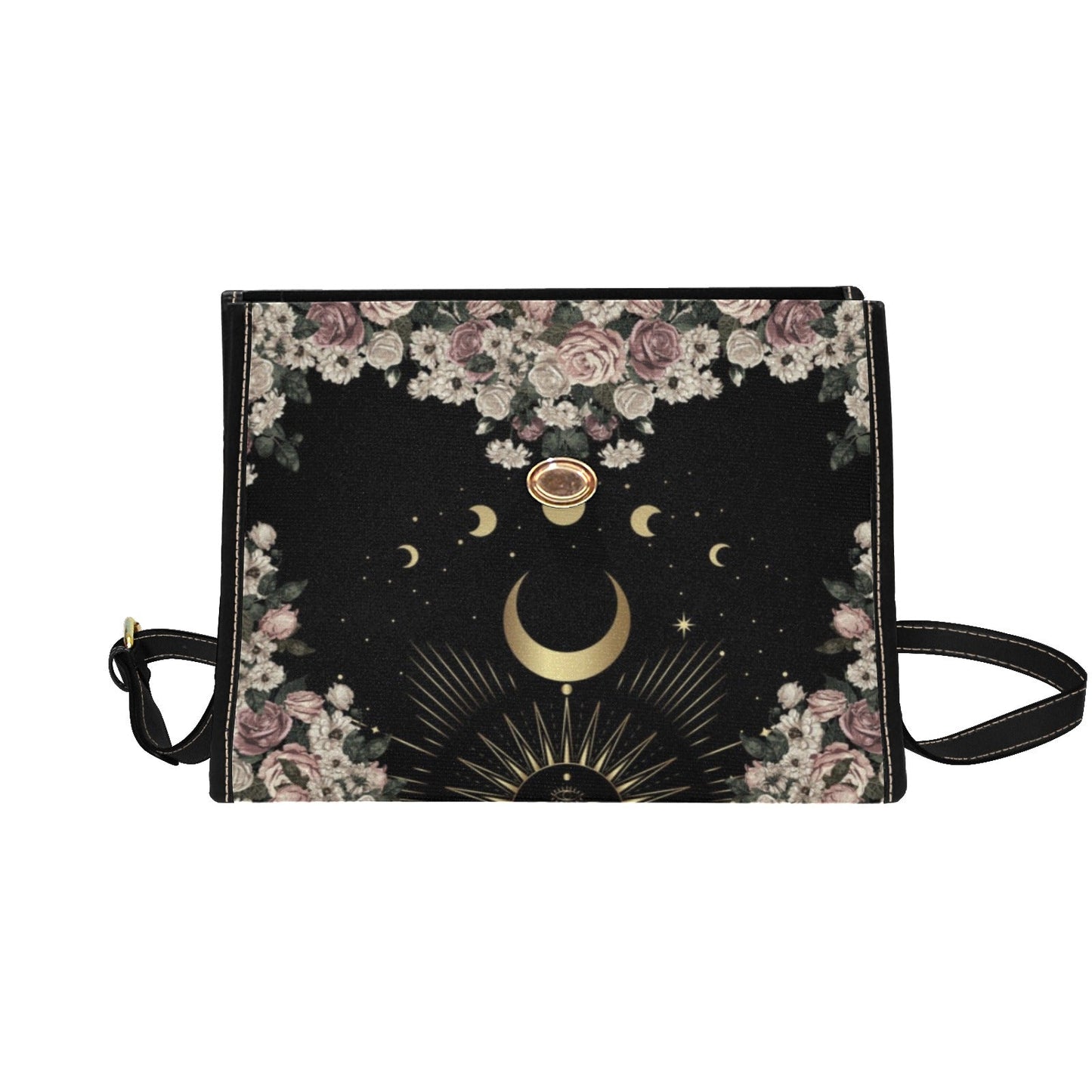 BLACK MOON ROSE WITCHY CANVAS SATCHEL BAG - sense forest